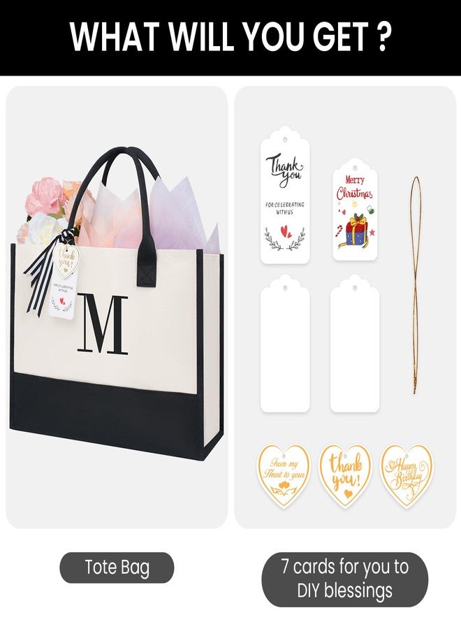 باجيل حقيبة تسوق نسائية من باجيل، حقيبة قماشية مطرزة بحرف M، حقيبة شخصية للعائلة والأصدقاء وحفلات الزفاف وأعياد الميلاد والعطلات (حرف M) - Image 3