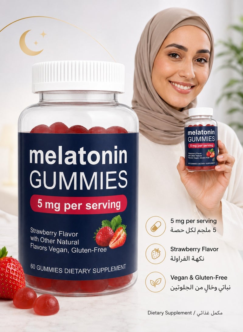 Sleep Melatonin, Sleep Support Gummies, Strawberry Flavor, 5mg, 60 Count - Image 1
