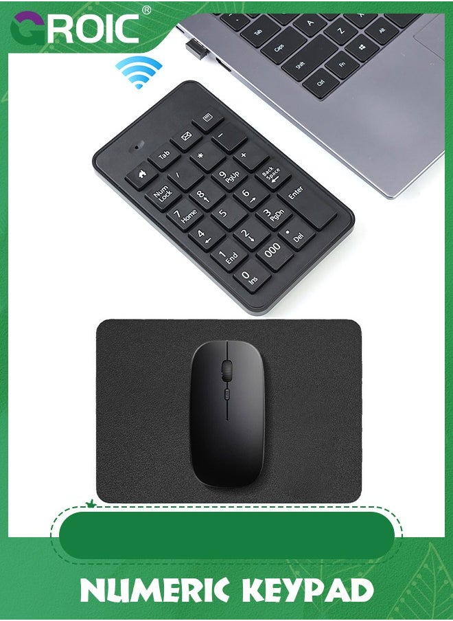 GROIC - 3 Pcs Wireless Number Pad Set - Wireless Number Pad, Mouse Pad and Wireless Mouse, 2.4G 23 Keys USB Wireless Numeric Keypad, Adjustable Mouse Speeds for Laptop, Notebook, Desktop - Image 1