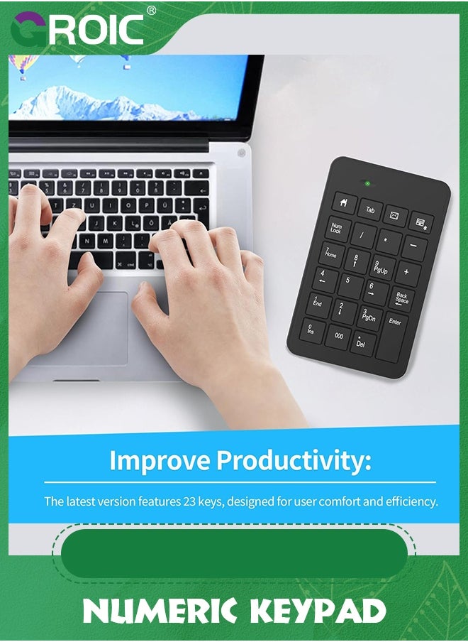 GROIC - 3 Pcs Wireless Number Pad Set - Wireless Number Pad, Mouse Pad and Wireless Mouse, 2.4G 23 Keys USB Wireless Numeric Keypad, Adjustable Mouse Speeds for Laptop, Notebook, Desktop - Image 1