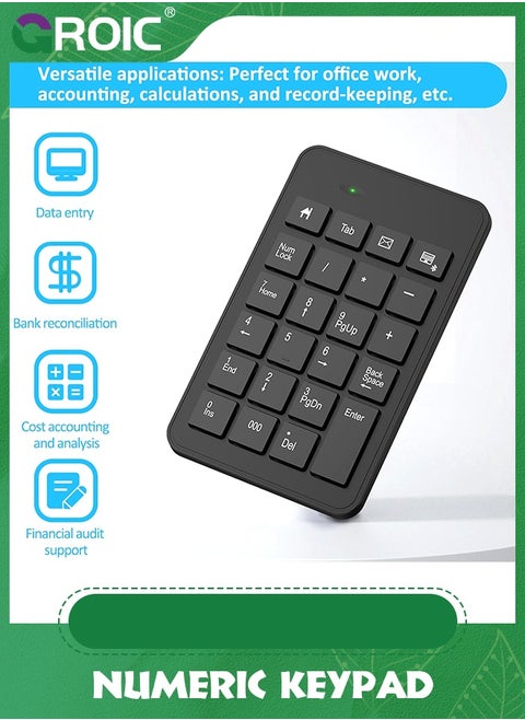 3 Pcs Wireless Number Pad Set - Wireless Number Pad, Mouse Pad and Wireless Mouse, 2.4G 23 Keys USB Wireless Numeric Keypad, Adjustable Mouse Speeds for Laptop, Notebook, Desktop