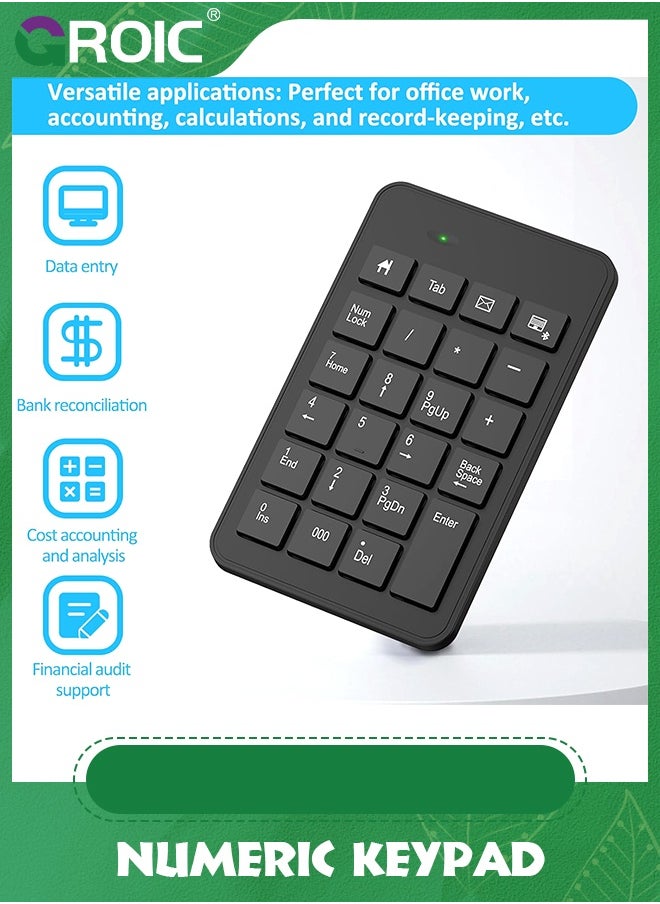 GROIC - 3 Pcs Wireless Number Pad Set - Wireless Number Pad, Mouse Pad and Wireless Mouse, 2.4G 23 Keys USB Wireless Numeric Keypad, Adjustable Mouse Speeds for Laptop, Notebook, Desktop - Image 1