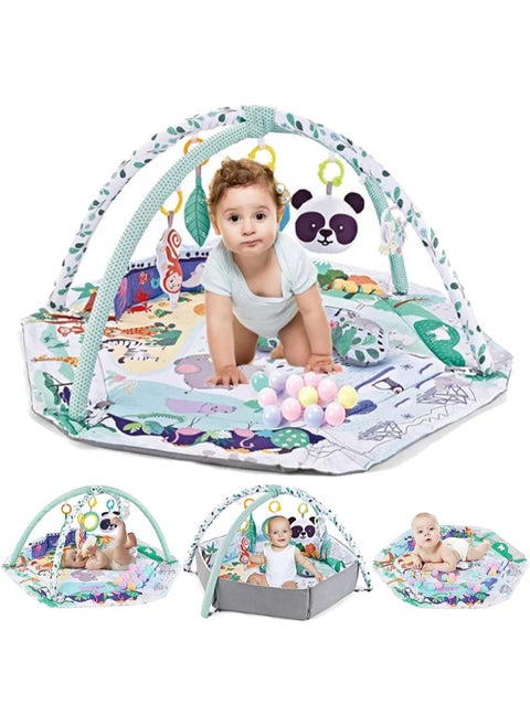 5-in-1 Baby Play Gym Mat, Tummy Time Activity Mat, with 8 Detachable Toys for Newborn Stage-Based Sensory and Motor Skill Development, Baby Play Mats for Floor, Ball Pit, Pet Cushion, Washable