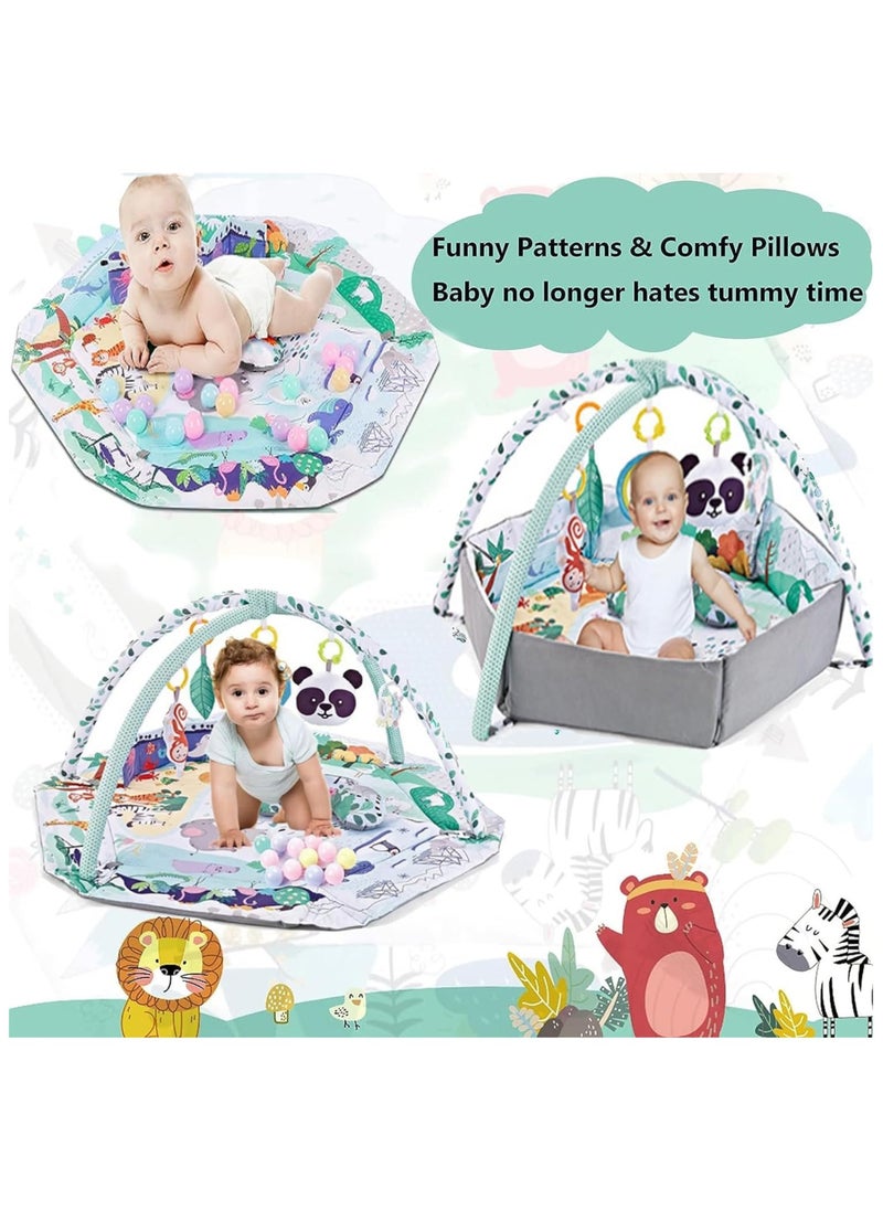 TOMSHOO - 5-in-1 Baby Play Gym Mat, Tummy Time Activity Mat, with 8 Detachable Toys for Newborn Stage-Based Sensory and Motor Skill Development, Baby Play Mats for Floor, Ball Pit, Pet Cushion, Washable - Image 1