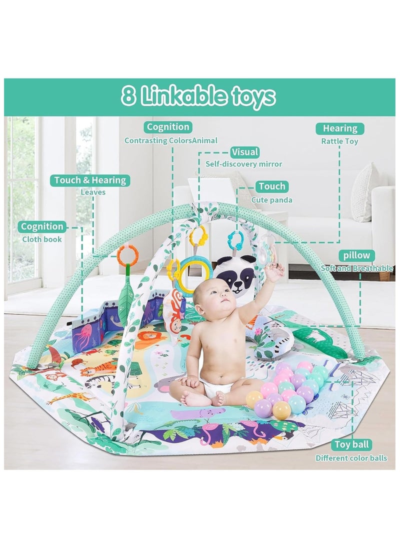 TOMSHOO - 5-in-1 Baby Play Gym Mat, Tummy Time Activity Mat, with 8 Detachable Toys for Newborn Stage-Based Sensory and Motor Skill Development, Baby Play Mats for Floor, Ball Pit, Pet Cushion, Washable - Image 1