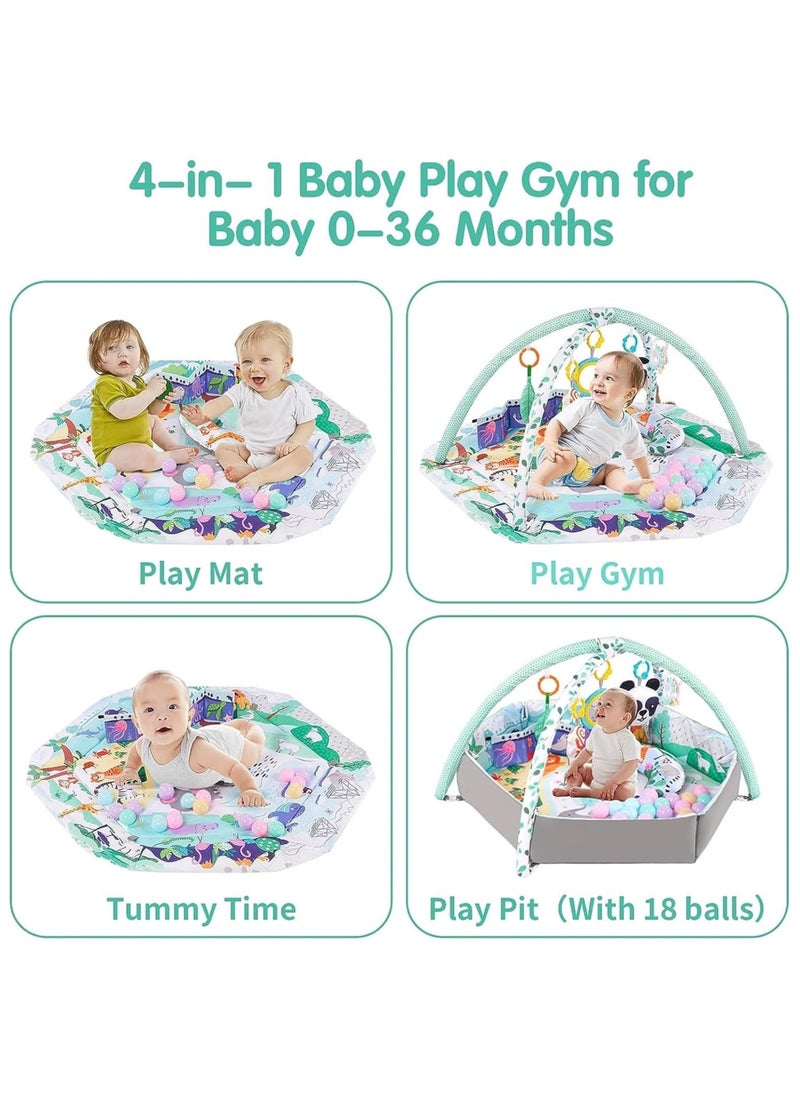 TOMSHOO - 5-in-1 Baby Play Gym Mat, Tummy Time Activity Mat, with 8 Detachable Toys for Newborn Stage-Based Sensory and Motor Skill Development, Baby Play Mats for Floor, Ball Pit, Pet Cushion, Washable - Image 1