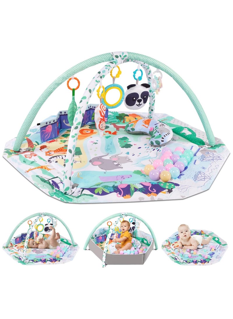 TOMSHOO - 5-in-1 Baby Play Gym Mat, Tummy Time Activity Mat, with 8 Detachable Toys for Newborn Stage-Based Sensory and Motor Skill Development, Baby Play Mats for Floor, Ball Pit, Pet Cushion, Washable - Image 1