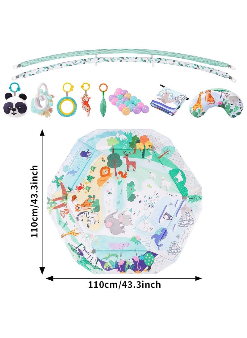 TOMSHOO - 5-in-1 Baby Play Gym Mat, Tummy Time Activity Mat, with 8 Detachable Toys for Newborn Stage-Based Sensory and Motor Skill Development, Baby Play Mats for Floor, Ball Pit, Pet Cushion, Washable - Image 1