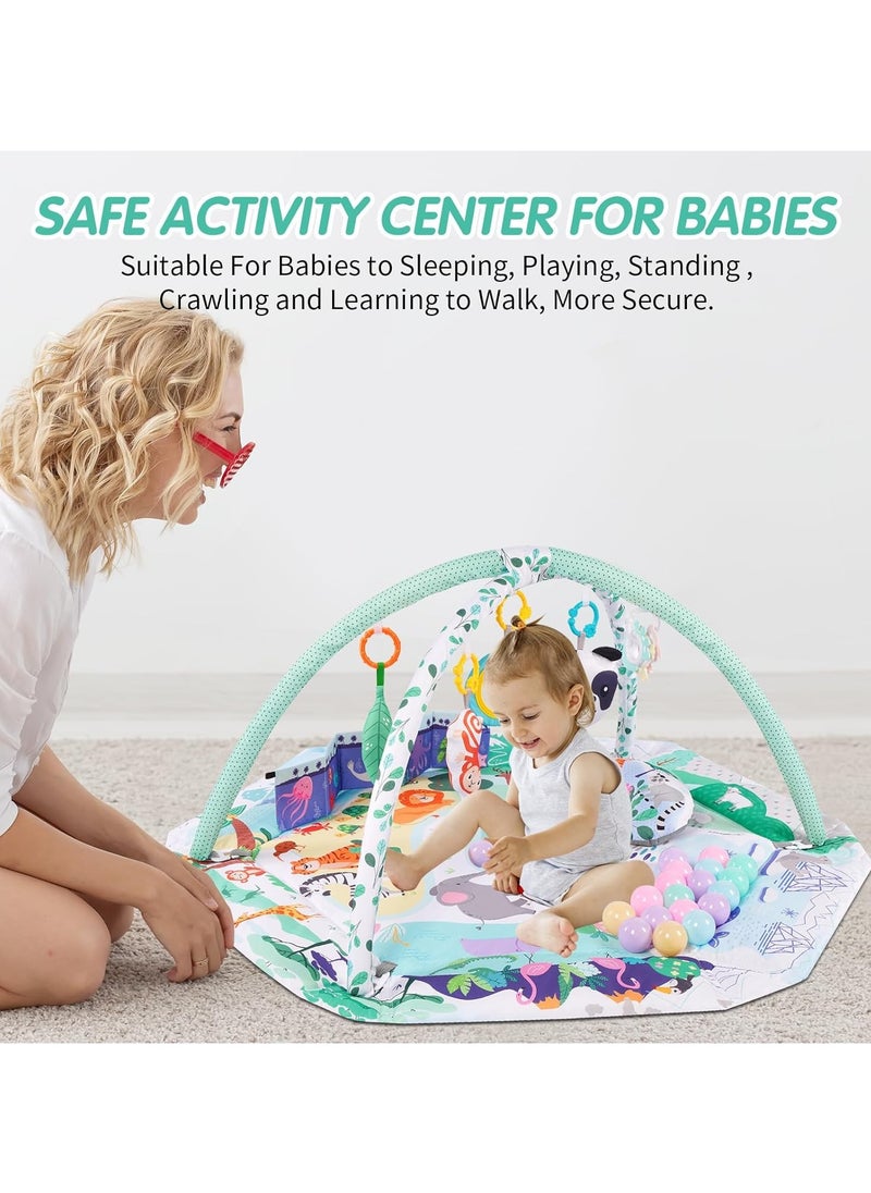 TOMSHOO - 5-in-1 Baby Play Gym Mat, Tummy Time Activity Mat, with 8 Detachable Toys for Newborn Stage-Based Sensory and Motor Skill Development, Baby Play Mats for Floor, Ball Pit, Pet Cushion, Washable - Image 1