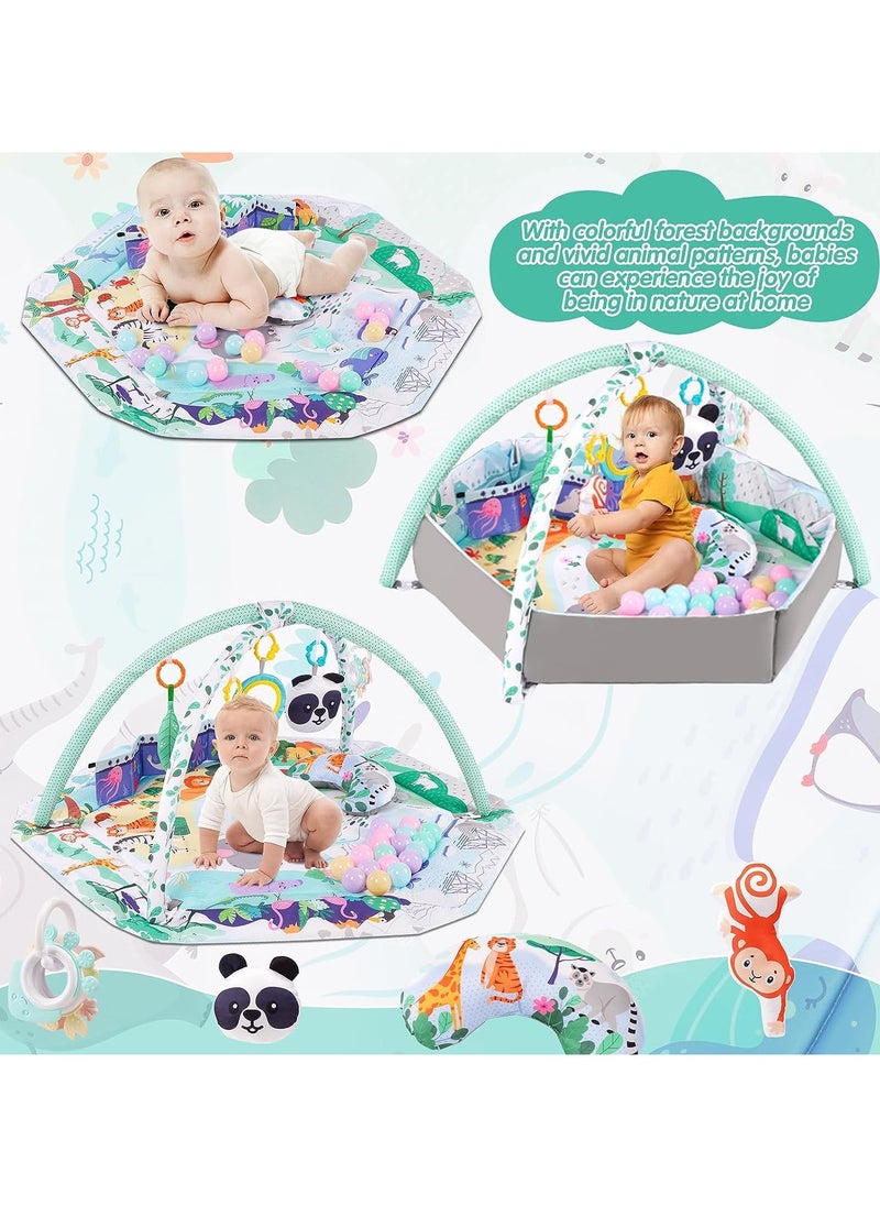 TOMSHOO - 5-in-1 Baby Play Gym Mat, Tummy Time Activity Mat, with 8 Detachable Toys for Newborn Stage-Based Sensory and Motor Skill Development, Baby Play Mats for Floor, Ball Pit, Pet Cushion, Washable - Image 1