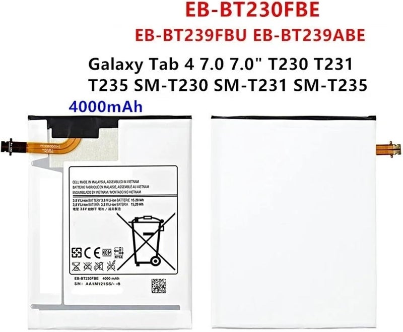 بطارية EB-BT230FBE، EB-BT239FBU، EB-BT239ABE سعة 4000 مللي أمبير ساعة لجهاز Tab 4 بحجم 7.0 بوصة، طرازات SM-T230/T231/T235 - Image 2