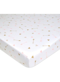 American Baby Company American Baby Company Printed 100% Natural Cotton Jersey Knit Fitted Portable/Mini-Crib Sheet, Sparkle Gold/Pink Arrows, Soft Breathable, for Girls, Pack of 1  - Image 1