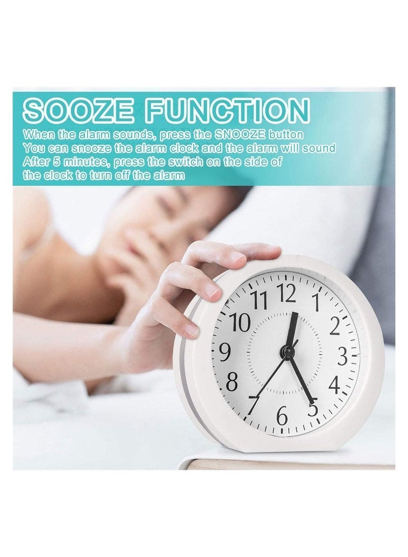 Y&D 1 Piece Analog Alarm Clock 4 Inch Ultra Silent No Tick Small with Snooze and Night Light Battery Powered Travel - Image 3