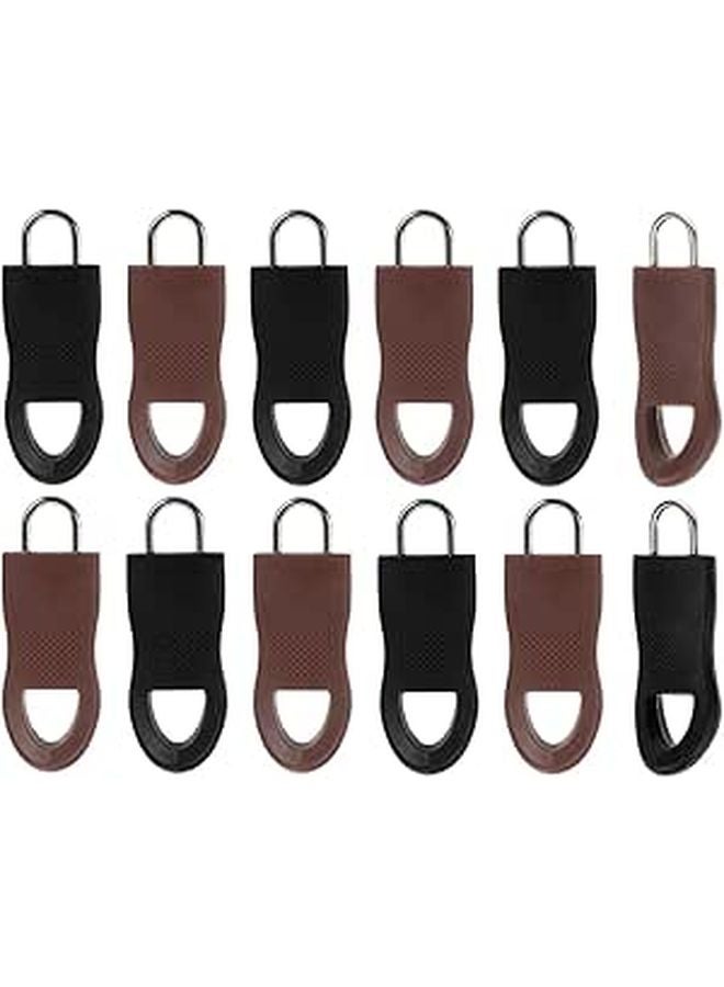 Detachable Zipper Pull Tabs 24PCS Alloy Rubber Black Brown for Jackets Backpacks Luggage Repair - Image 1