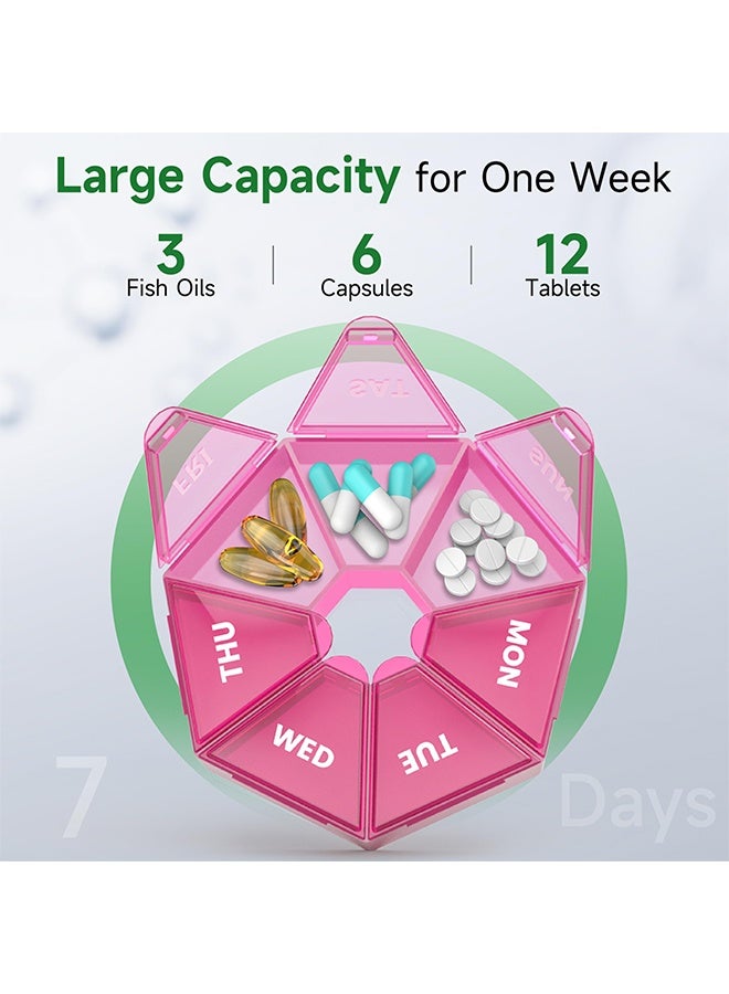 1 Pcs Red 7 Day Weekly Pill Organizer, Portable Pill Box Medicine Case, Arthritis Friendly, for Vitamins, Fish Oil, Pills & Supplements - Image 2