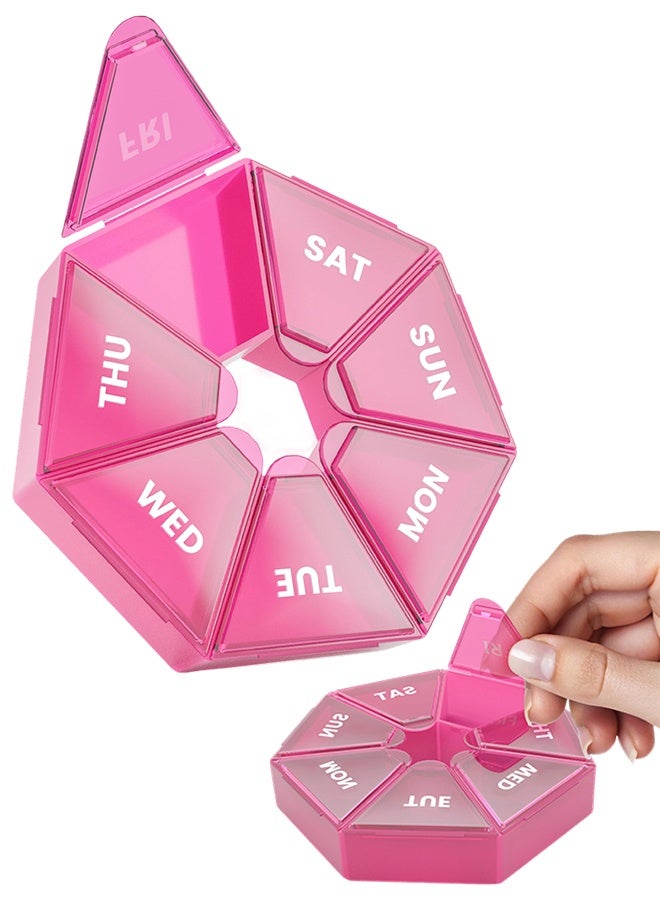 1 Pcs Red 7 Day Weekly Pill Organizer, Portable Pill Box Medicine Case, Arthritis Friendly, for Vitamins, Fish Oil, Pills & Supplements - Image 1