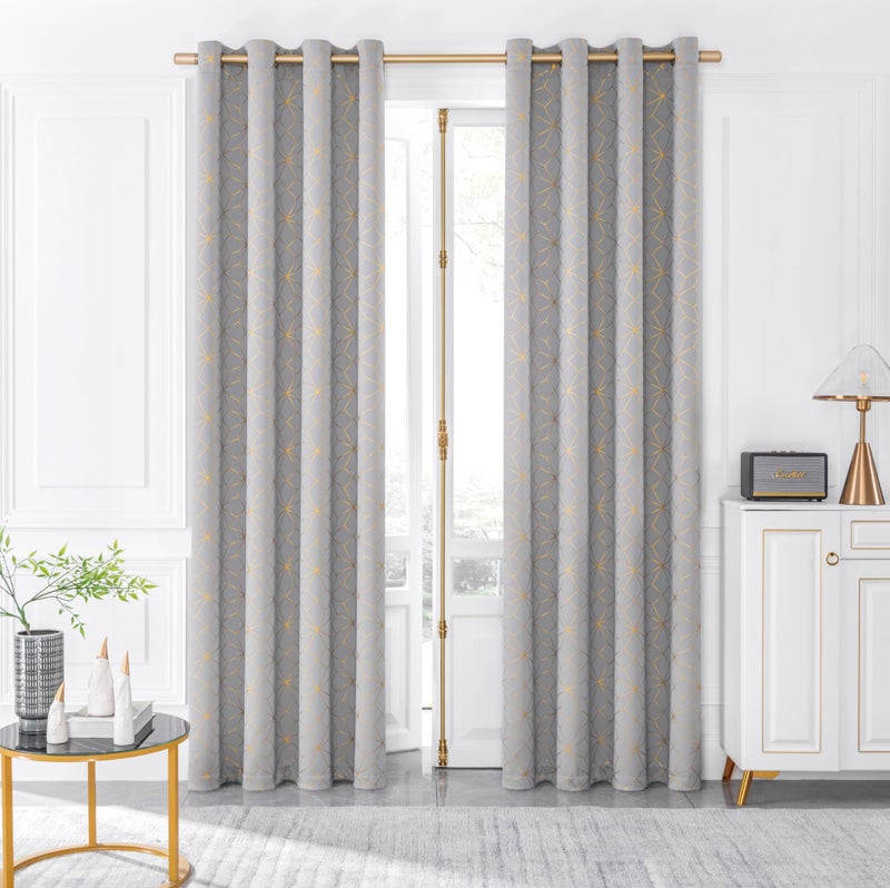 Beauoop 100% Blackout Curtains 84 Inches Long for Bedroom Living Room Moroccan Gold Patterned Drapes Thermal Insulated Grommet Top Window Treatment Panels Set of 2, Grey/Gold - Image 5