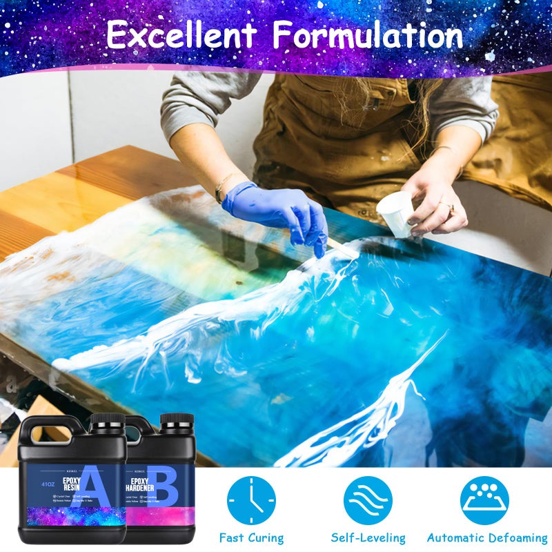 KISREL Epoxy Resin 82oz - Clear Epoxy Resin Kit with 15 Pigments and 15 Colors of Mica Powders - No Yellowing No Bubble Casting Resina for Art Crafts, Jewelry Making, Wood & Resina Molds(41oz x 2) - Image 3