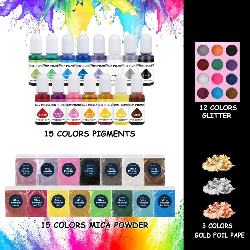 KISREL Epoxy Resin 82oz - Clear Epoxy Resin Kit with 15 Pigments and 15 Colors of Mica Powders - No Yellowing No Bubble Casting Resina for Art Crafts, Jewelry Making, Wood & Resina Molds(41oz x 2) - Image 5