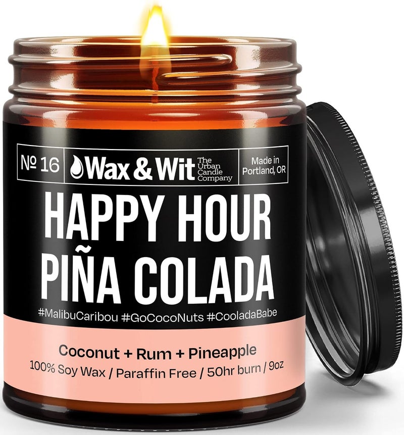 WAX & WIT Funny Candles - Scented Soy Candle Infused with Coconut, Rum and Pineapple - Great Gifts for Mom, Funny Gifts for Women, Housewarming Gift - (1) 9oz Glass Candle (Pina Colada) - Image 1