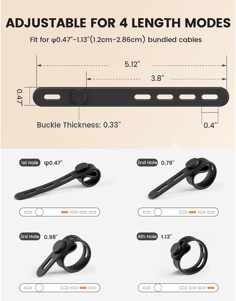 جيه زد اس مجموعة من 10 أربطة كابلات من السيليكون، منظم أسلاك، قابل لإعادة الاستخدام وقابل للغسل، إدارة أربطة الأسلاك مع مشبك قفل، حزام كابل شاحن مرن قابل للتعديل (وردي) - Image 5