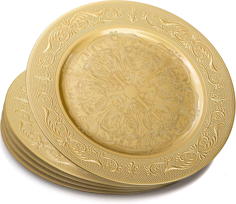 Cididu 12 Pack Gold Charger Plates 13 Inch Gold Round Chargers for Dinner Plates Decorative Dinner Chargers Antique Plastic Table Chargers  Service Plates for Wedding Holiday Party Large - Image 3