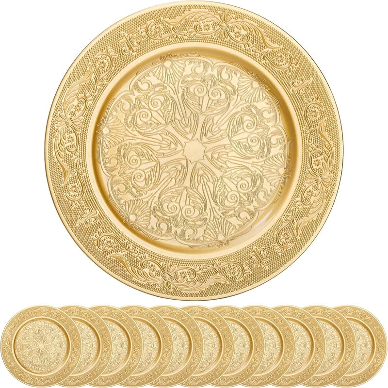 Cididu 12 Pack Gold Charger Plates 13 Inch Gold Round Chargers for Dinner Plates Decorative Dinner Chargers Antique Plastic Table Chargers  Service Plates for Wedding Holiday Party Large - Image 1