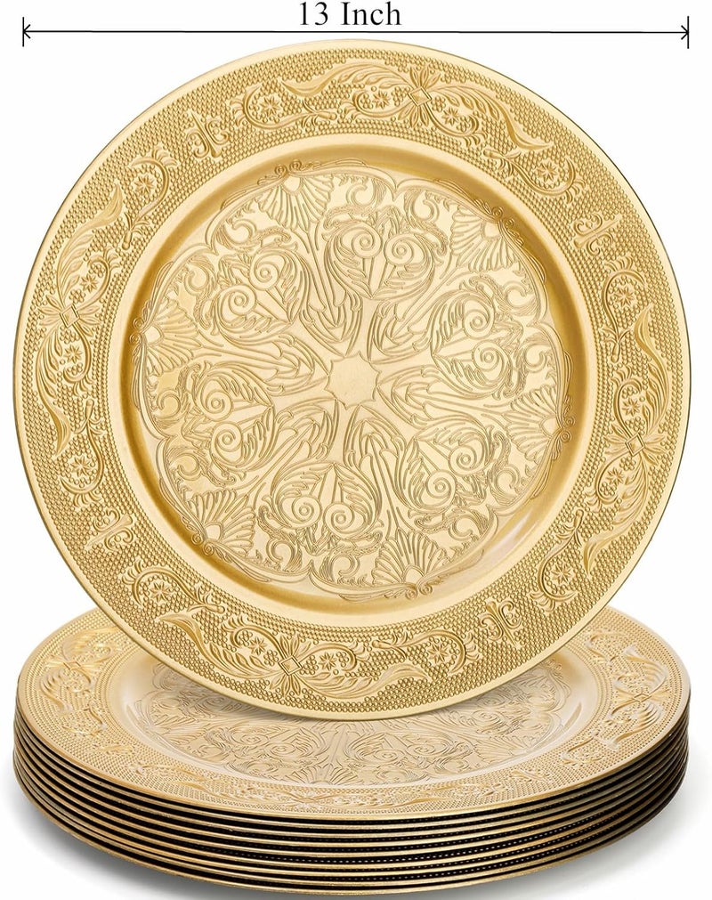 Cididu 12 Pack Gold Charger Plates 13 Inch Gold Round Chargers for Dinner Plates Decorative Dinner Chargers Antique Plastic Table Chargers  Service Plates for Wedding Holiday Party Large - Image 2