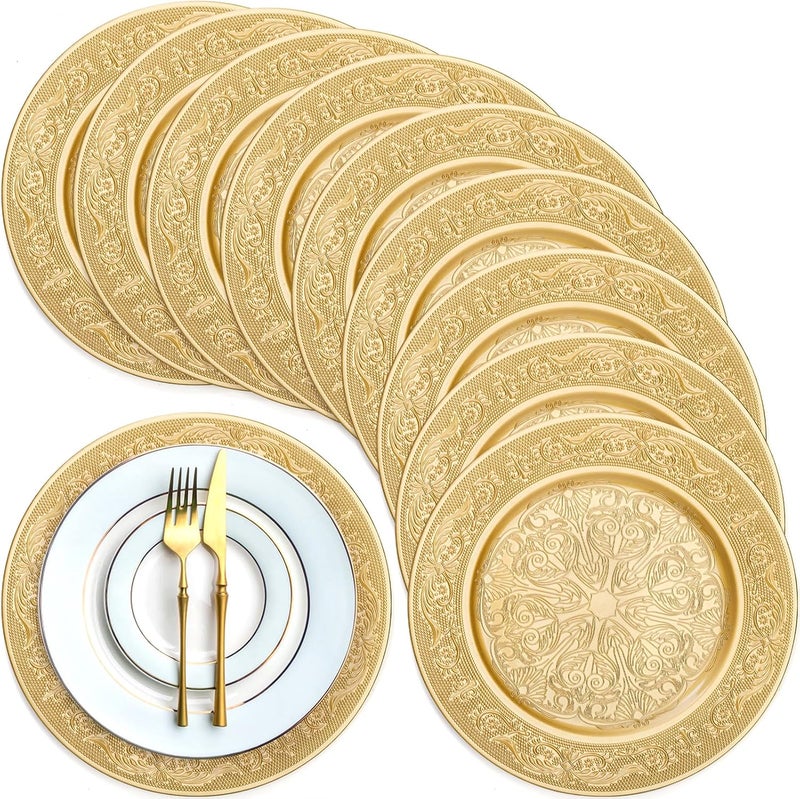 Cididu 12 Pack Gold Charger Plates 13 Inch Gold Round Chargers for Dinner Plates Decorative Dinner Chargers Antique Plastic Table Chargers  Service Plates for Wedding Holiday Party Large - Image 4