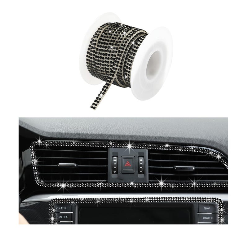Ohleats Bling Car Trim Self Adhesive 164 Ft Auto Interior Exterior Crystal Rhinestone Decoration Strip Decal Glitter Trim Strips Line Molding for Dashboard Car Accessories Black