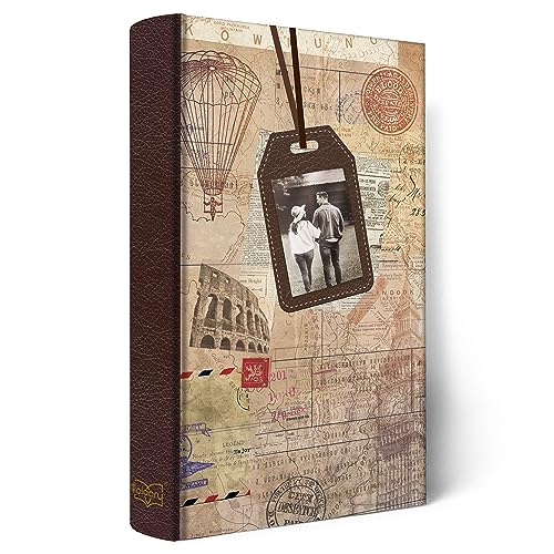 Holoary Photo Album 4x6 300 Photos 3 Pictures Per Page Memo Writing Area for Each Pocket with Photo Frame Window 300 Pockets 4x6 Printed Book Cover Travel Design World Map Adventure Vacation - Image 1