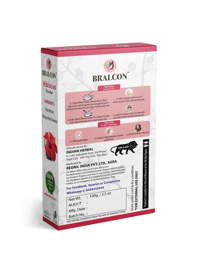 BRALCON Organic Hibiscus Powder-100g | 100% Pure & Natural Hibiscus Flower Powder |Hibiscus Rosa-Sinensis For Hair Care & Face Pack| Gudhal Ka Phool Powder for Hair Conditioning - Image 2