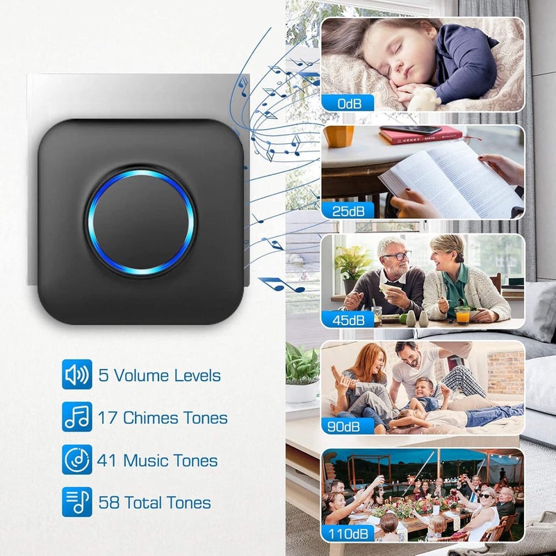 Bistee Door Chime Wireless Door Chimes When Door Open Entry Alarm 600FT Range with 58 Chimes 5 Volume Levels LED Indicator for Business/Home/Office/Stores (2 Plug-in Receiver & 3 Door Sensor) - Image 2