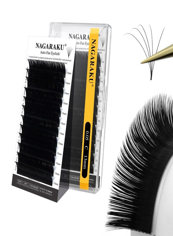 NAGARAKU Easy Fan Eyelash Extensions Volume Lash Rapid Blooming Cluster For Beginners Soft Professional Lash Supplies (13mm, 0.05 C) - Image 1