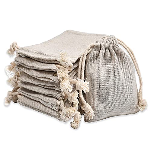 calary 100pcs Double Canvas Drawstring Bag Cotton Pouch Gift Sachet Bag Muslin Reusable Tea Bag 275x4 Inch - Image 2