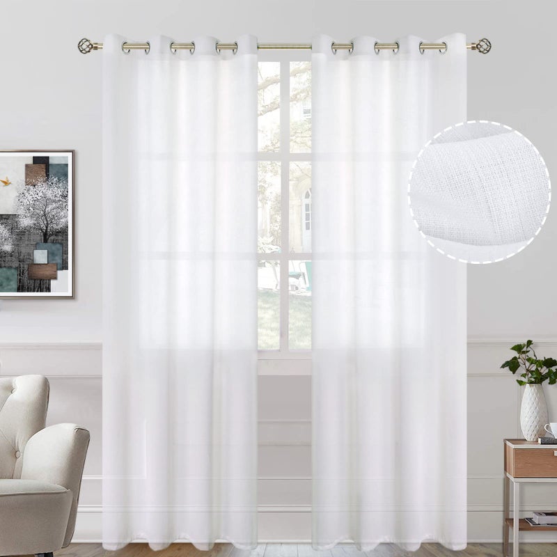 BGment Bression Bress Natural Linen Look Squi Stertains لـ Groum Boom Grommet Tirltering Sterty Airy Privacy Stretains لغرفة المعيشة 2 لوحات (كل 52 × 95 بوصة بيضاء) - Image 1