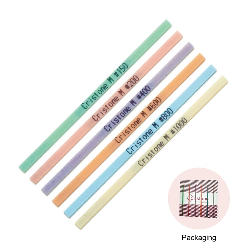 Miracle Cristone Ceramic Fiber Stones 6-Pack – 3 15/16" L x 5/32" W x 1/32" T – Grits #150#200#400#600#800#1000 – for Grinding Polishing Metal Wood Plastic – Air Tool Compatible - Image 2