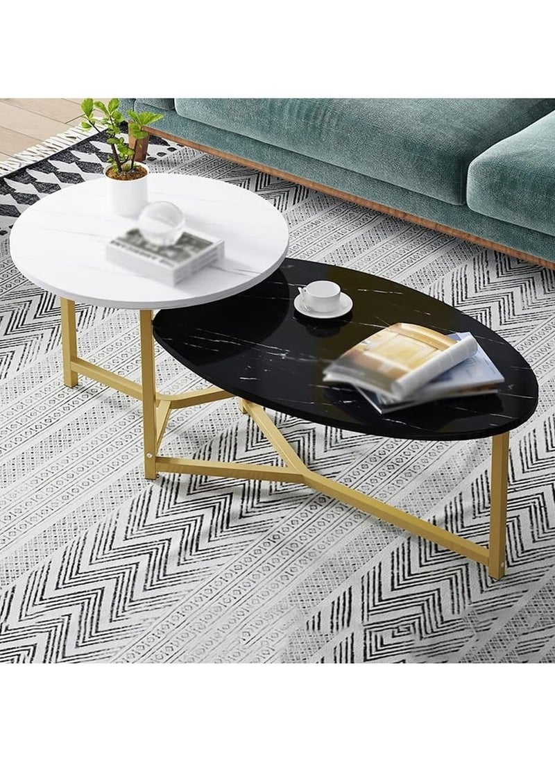 DubaiGallery Coffee Table Set of 2, Round Coffee Table, Sofa Side End Table, Coffee Table Bedside Table with Metal Base, Bedroom Home Office  - Image 1
