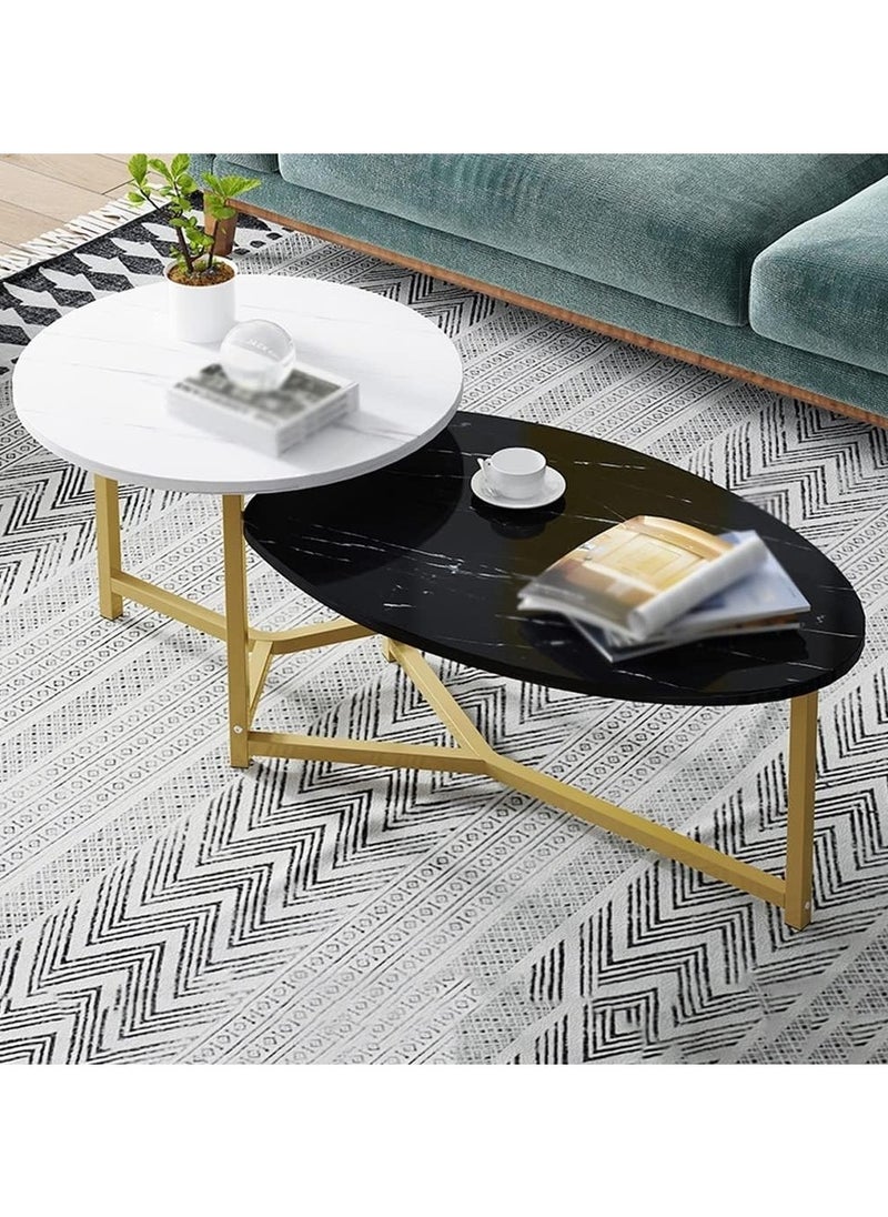 DubaiGallery Coffee Table Set of 2, Round Coffee Table, Sofa Side End Table, Coffee Table Bedside Table with Metal Base, Bedroom Home Office  - Image 2