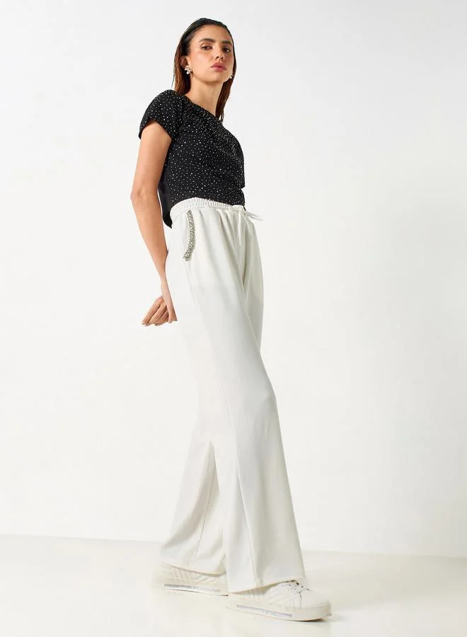 2Xtremz 2Xtremz Embellished Wide Leg Pants with Drawstring Closure