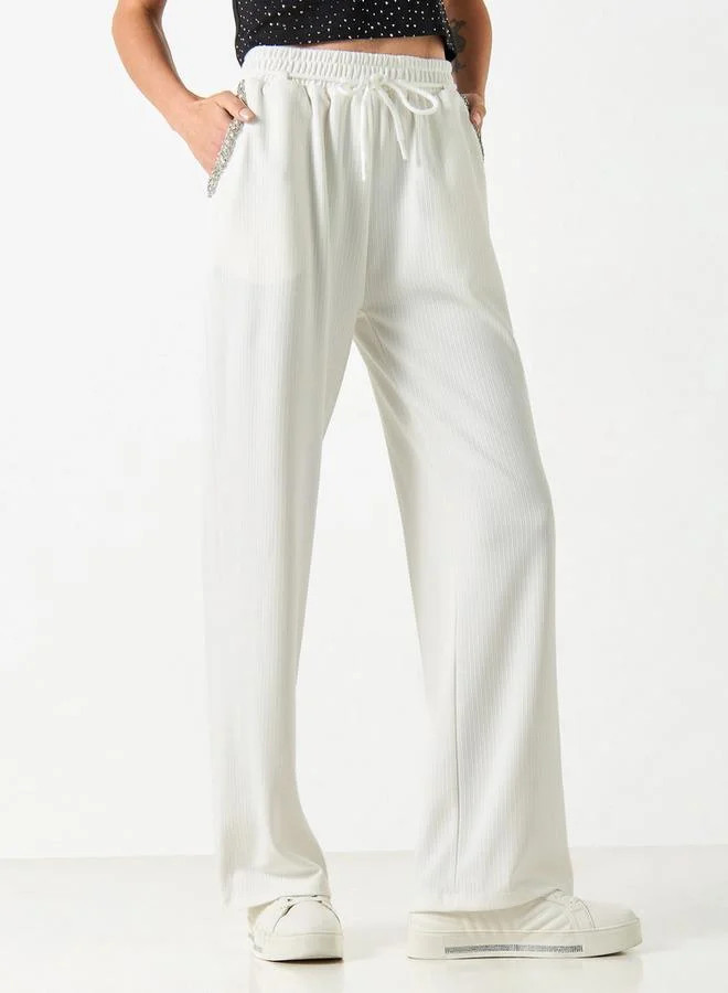 2Xtremz 2Xtremz Embellished Wide Leg Pants with Drawstring Closure