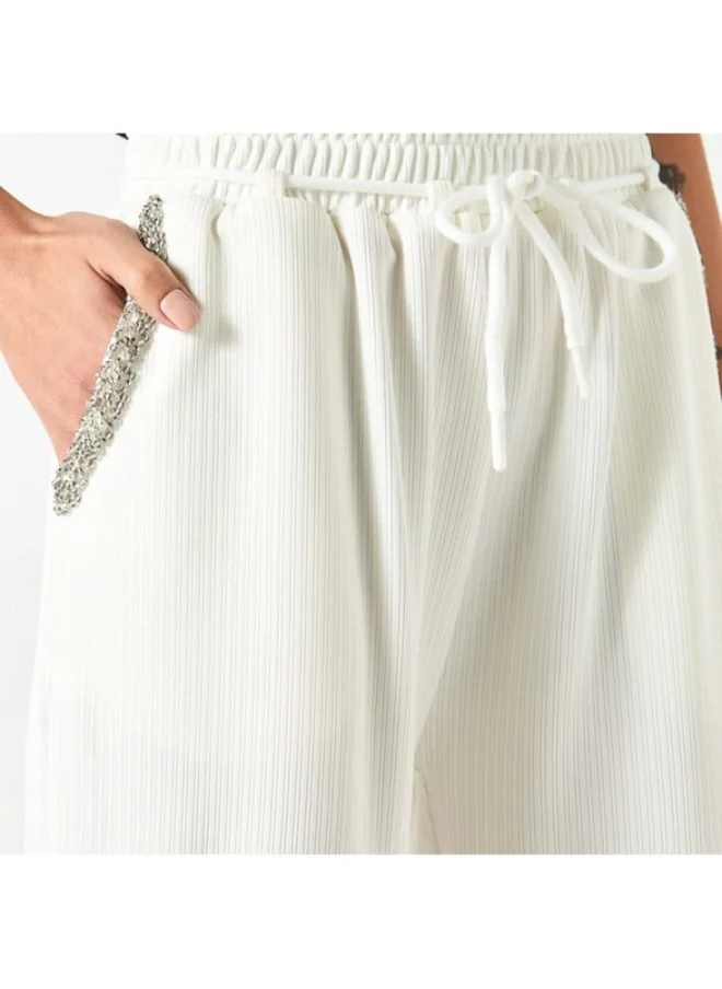 2Xtremz 2Xtremz Embellished Wide Leg Pants with Drawstring Closure