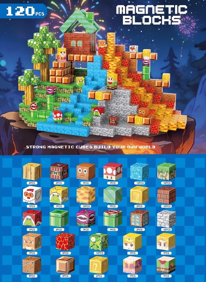 FGFXL Magnetic Blocks, 120-Piece 0.8in Building Magnet Adventure Game Set, Stacking Building Blocks Cubes Magnets for Kids, STEM Sensory Creative Toys Games for Toddler Boys & Girls - Image 3