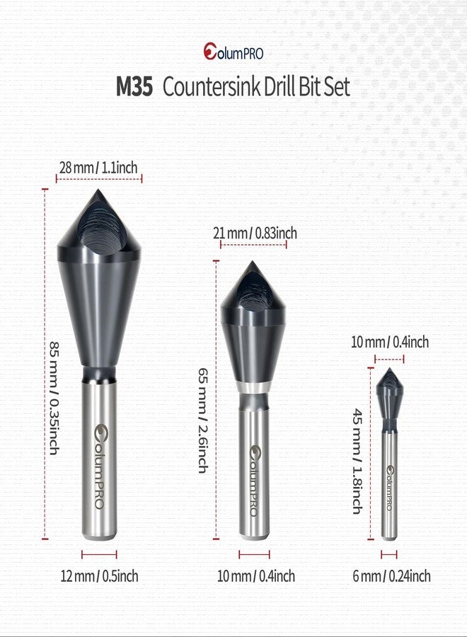 ColumPRO 3PCS Cobalt Single-End Countersink Chamfer Tool Set -TiAlN Coated Heavy-Duty M35 90-Degree Countersink Bits for Metal, Stainless Steel, Copper, Wood, Fiberboard,2-5,10-15,15-20MM,1/4"-3/4" - Image 2