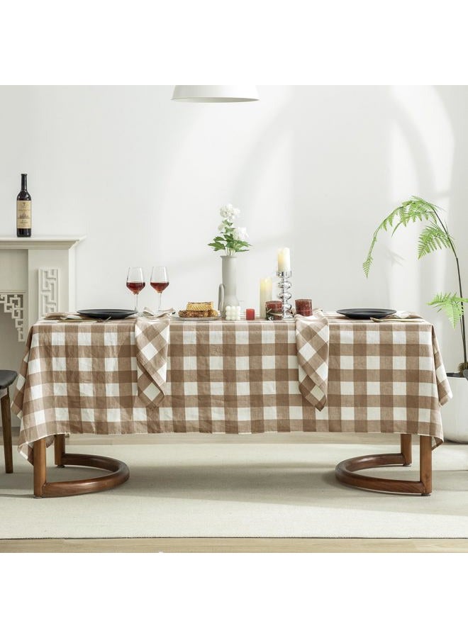 EVERLY Linen YD Table Cloth, 100% Stonewashed French Linen Table Cloths for Rectangle Tables 60x84 Inches, Washable Thanksgiving Tablecloths, Decorative Halloween Table Cloth… (Brown, 60''X108'') - Image 1