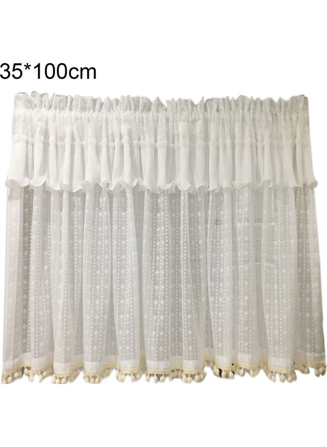 Cotton Short Window Curtain Beige/White - Image 1