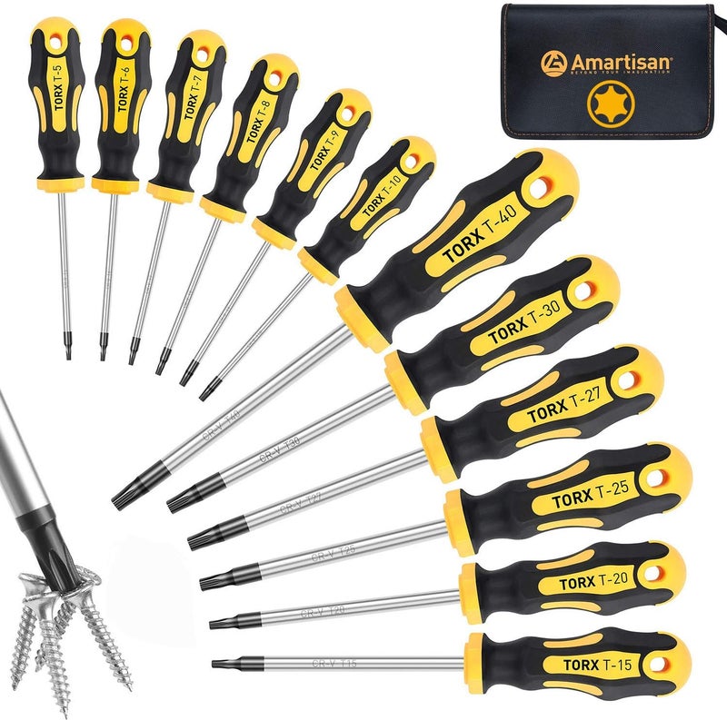 Amartisan 12-Piece Magnetic Torx Screwdrivers Set, Magnetic Torx Driver Star Screwdrivers Set T5 - T40 Best Choice - Image 1
