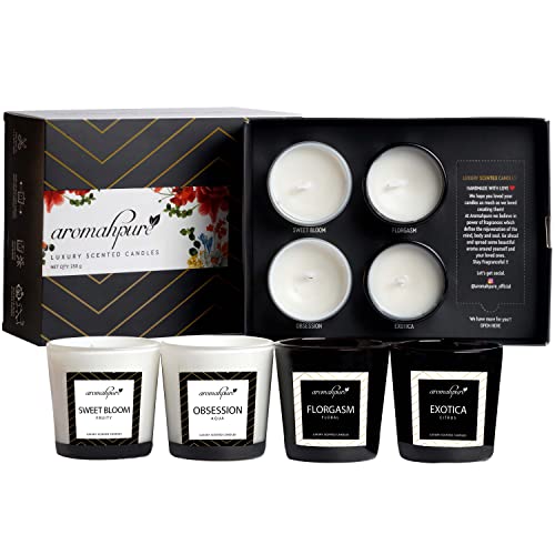 Aromahpure Luxury Scented Candles (Set-1) (4 X 60g Each)(100% Soy Wax) - Sweet Bloom, FLORGASM, Obsession, Exotica Fragrance Candles for Home & Gift Sets - Image 1