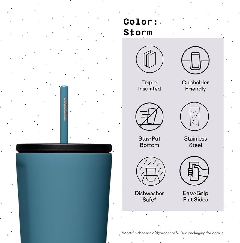 CORKCICLE Cold Cup Insulated Tumbler 24 oz | Reusable Water Bottle with Lid & Straw | Keeps Drinks Cold 12 Hours & Hot 5 Hours | Cupholder Friendly | Storm - Image 3