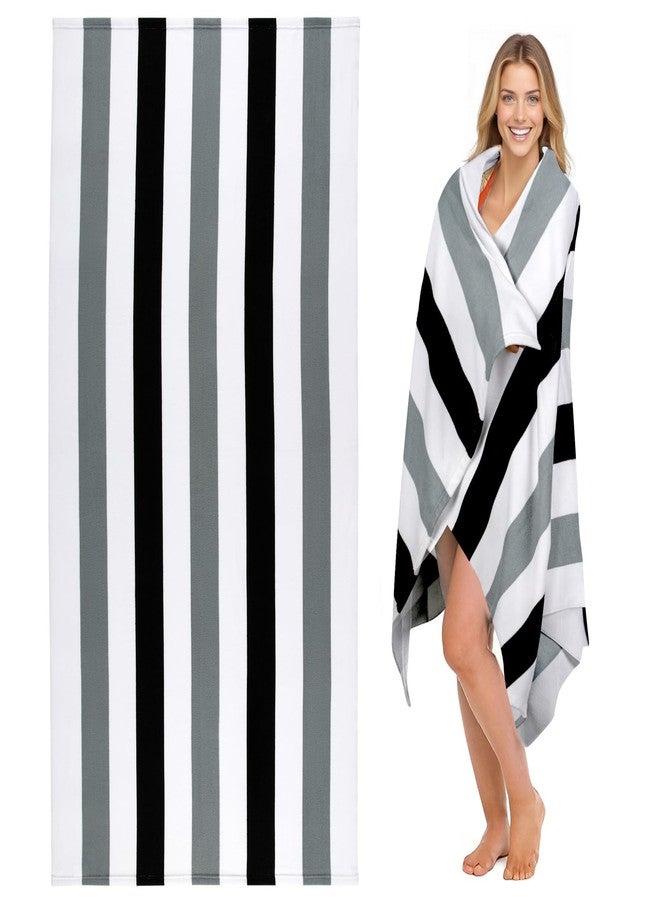 cabanana Large Oversized Beach Towel - Microfiber Sand Free 35 x 70 Inch Quick Dry Lightweight Pool Towel for Adults, Thin Striped Swim Towel (Black) - Image 1